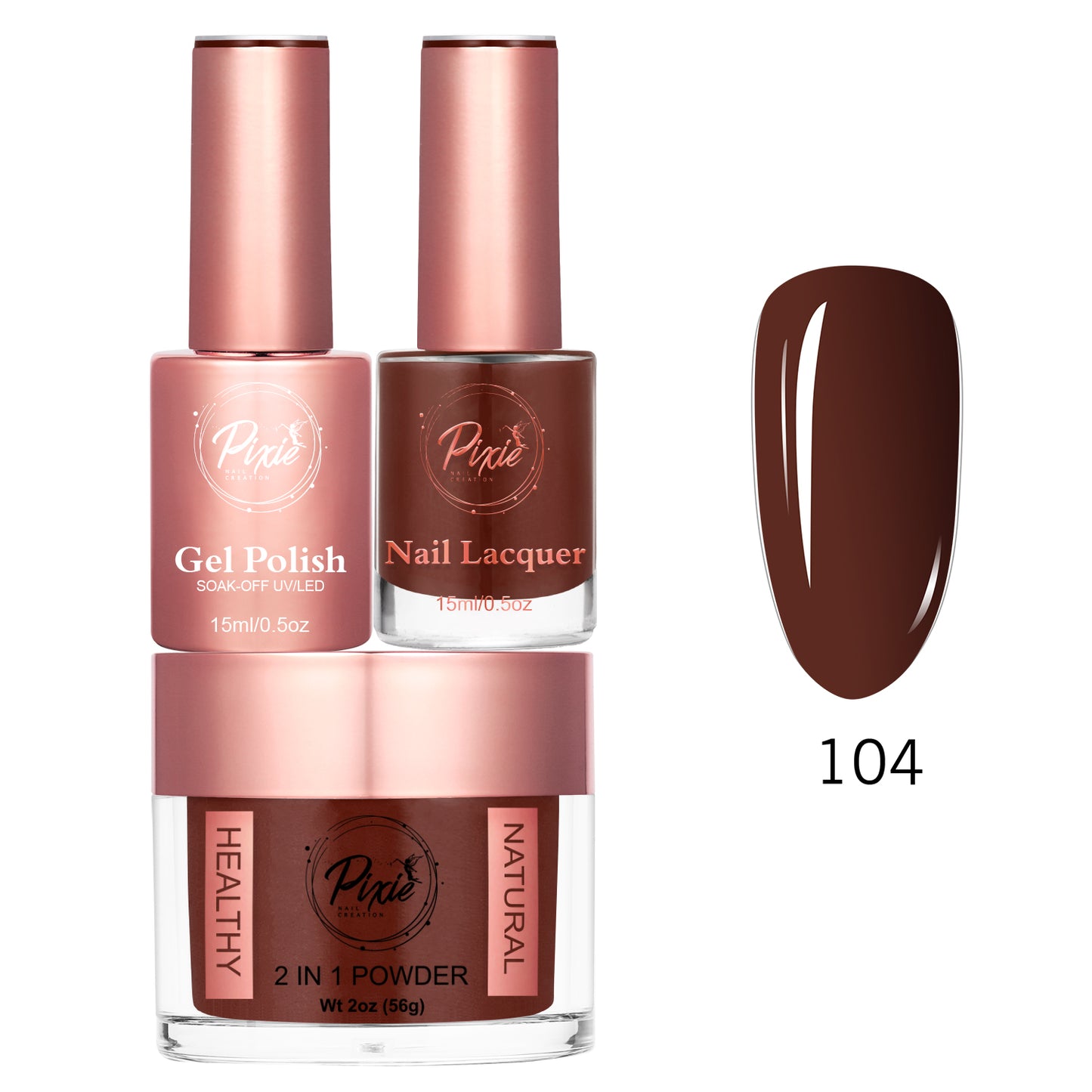 Pixie 4in1 Trio Matching (Dip/Acrylic Powder + Gel + Nail Lacquer) – 104