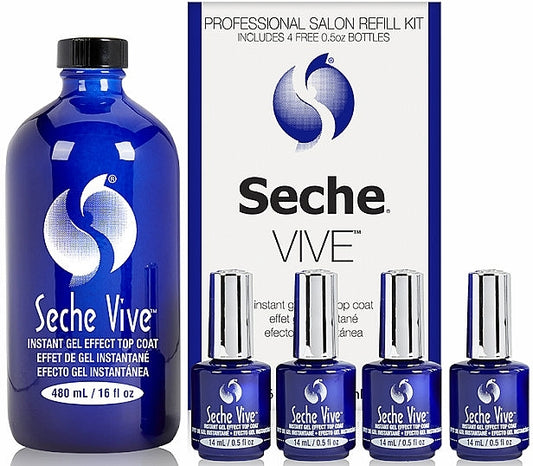 Seche Vite | Instant Gel Effect Top Coat 16oz Refill Kit - 16oz+ 4 free bottles 0.5oz