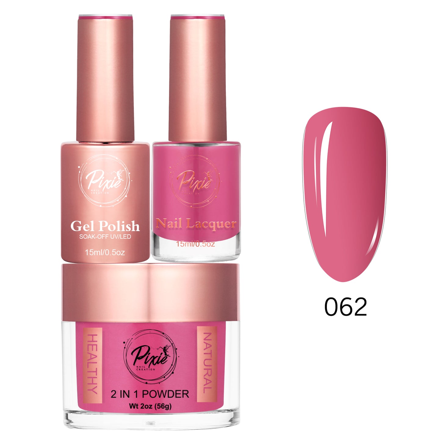 Pixie 4in1 Trio Matching (Dip/Acrylic Powder + Gel + Nail Lacquer) – 062