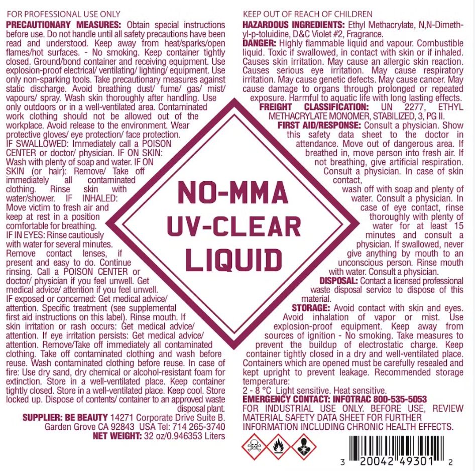 Liquid 301 Uv Clear - Ema Liquid Monomer - 128 OZ