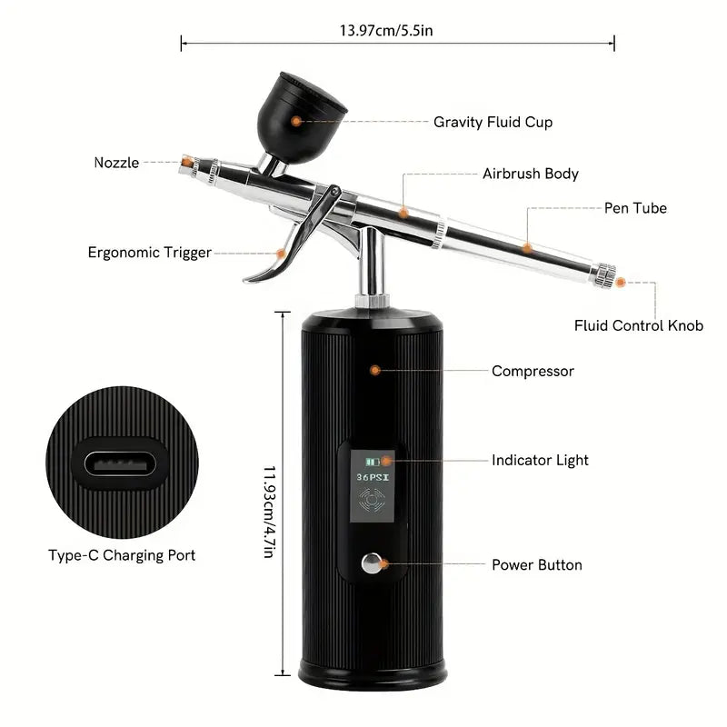 Portable Air Brush with LCD Screen Dual-Action 3-level Adjustable Pressure