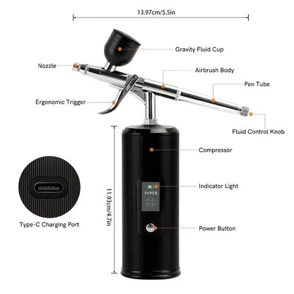 Portable Air Brush with LCD Screen Dual-Action 3-level Adjustable Pressure